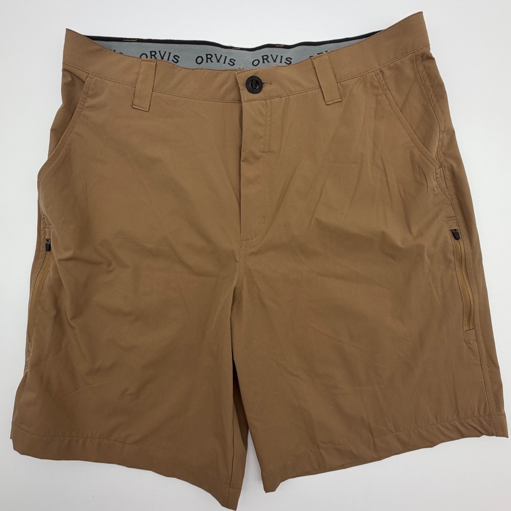 Orvis Tech Shorts Mens 34 Brown Four Way Stretch Hiking Fishing Cargo Pockets
